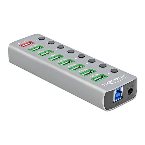 DeLock Hub USB 3.0 à 9 ports avec 1 port USB-A dédié à la charge (5V 2.4A) et 1 port USB-C PD 3.0 