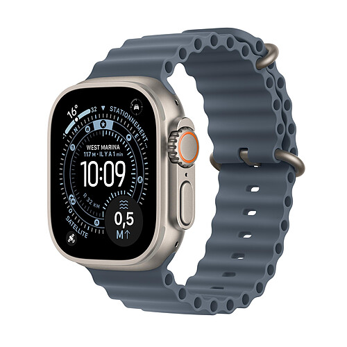 Apple Watch Ultra 3 GPS + Cellular 49 mm Titane Naturel Bracelet Océan Bleu Maritime