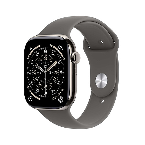 Apple Watch Series 11 GPS + Cellular 46 mm Titane Naturel Bracelet Sport Gris minéral S/M