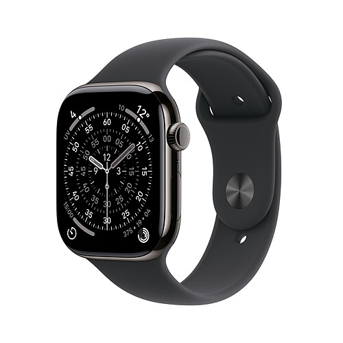 Apple Watch Series 11 GPS + Cellular 46 mm Titane Ardoise Bracelet Sport Noir M/L