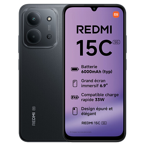 Xiaomi Redmi 15C 5G Noir (4 Go / 256 Go)