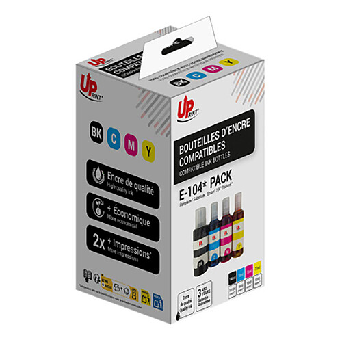 UPrint ET104UPP4 Pack de Bouteilles d'encre compatibles Epson 104 EcoTank (CMJN)