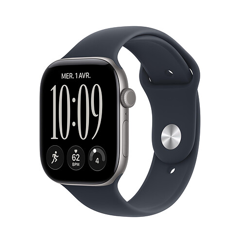 Apple Watch Series 12 GPS 46 mm Aluminium Gris sidéral Bracelet Sport Bleu marine S/M