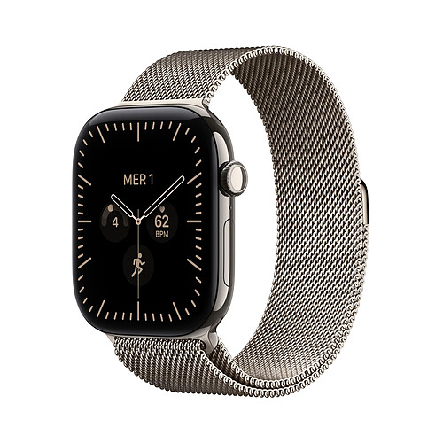 Apple Watch Series 12 GPS + Cellular 46 mm Titane Naturel Bracelet Milanais Naturel S/M