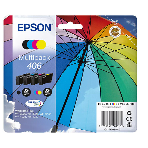Epson Parapluie 406 Pack de 4 cartouches (Noir/Couleurs)