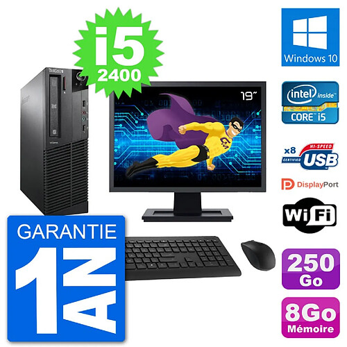 PC Lenovo M91p SFF Ecran 19" Intel i5-2400 RAM 8Go Disque 250Go Windows 10 Wifi · Occasion