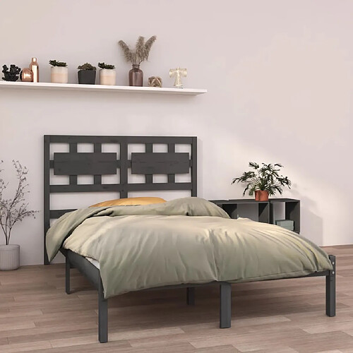 vidaXL Cadre de lit Gris Bois massif 120x190 cm Petit double