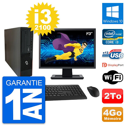 PC Fujitsu E910 DT Ecran 19" Intel i3-2100 RAM 4Go Disque 2To Windows 10 Wifi · Occasion