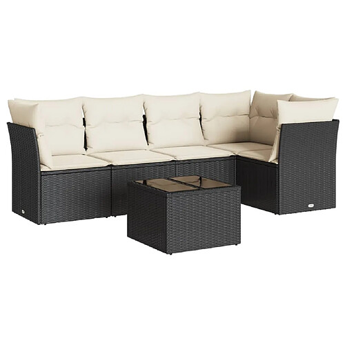 Maison Chic Salon de jardin 6 pcs avec coussins | Ensemble de Table et chaises | Mobilier d'Extérieur noir résine tressée -GKD18756