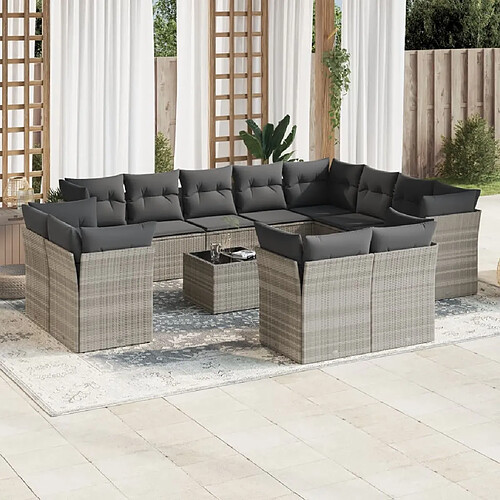 vidaXL Salon de jardin avec coussins 13 pcs gris clair résine tressée