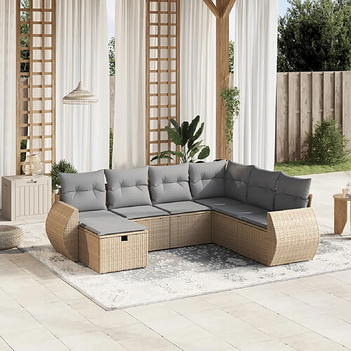 vidaXL Salon de jardin avec coussins 7pcs mélange beige résine tressée