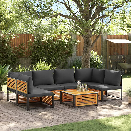 vidaXL Salon de jardin avec coussins 7 pcs bois massif d'acacia