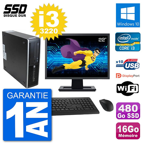 PC HP 8300 Elite SFF Ecran 22" Intel i3-3220 RAM 16Go SSD 480Go Windows 10 Wifi · Occasion