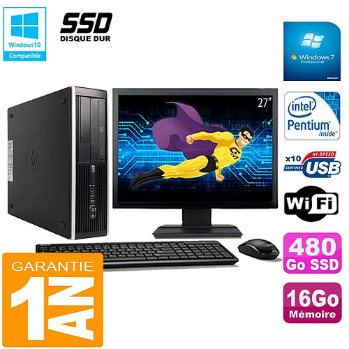 PC HP Compaq Pro 6300 SFF G630 RAM 16Go 480Go SSD Graveur DVD Wifi W7 Ecran 27" · Occasion