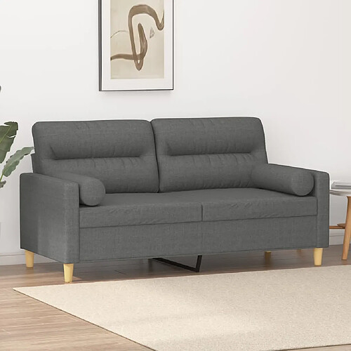 vidaXL Canapé 2 places avec oreillers gris foncé 140 cm tissu