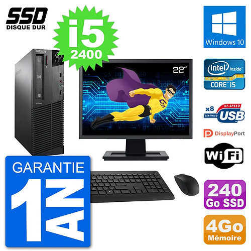 PC Lenovo M91p SFF Ecran 22" Intel i5-2400 RAM 4Go SSD 240Go Windows 10 Wifi · Occasion