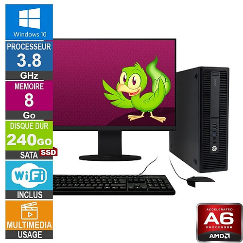 HP 705 G3 SFF A6-8570 3.80GHz 8Go/240Go SSD Wifi W10 + Ecran 24 · Reconditionné