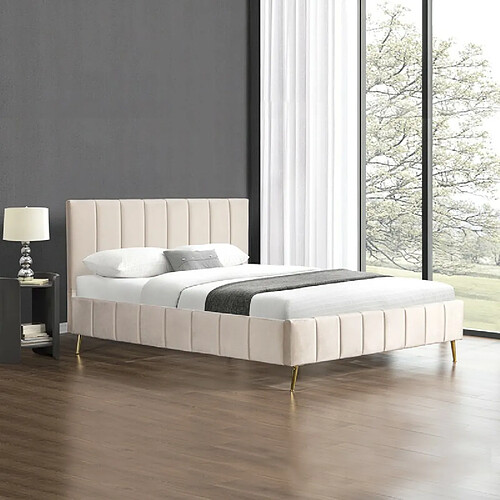 Meubler Design Lit Design Sommier Velours Pied Or Auster - Velours Beige - 180x200