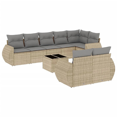 Maison Chic Salon de jardin avec coussins 9 pcs | Ensemble de Table et chaises | Mobilier d'Extérieur beige résine tressée -GKD57266