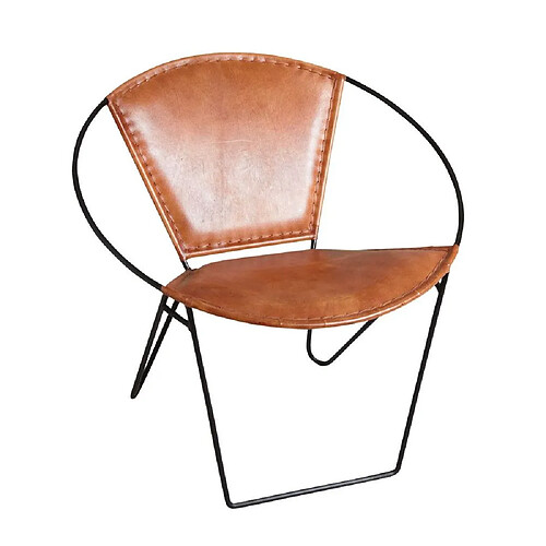 Aubry Gaspard Fauteuil rond en cuir de chèvre marron et métal.