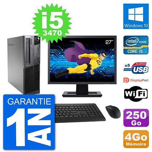 PC Lenovo M92p SFF Ecran 27" Intel i5-3470 RAM 4Go Disque 250Go Windows 10 Wifi · Occasion