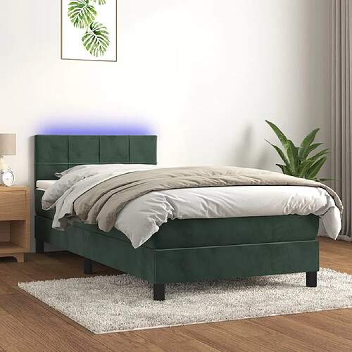 vidaXL Sommier à lattes de lit avec matelas LED Vert foncé 100x200 cm