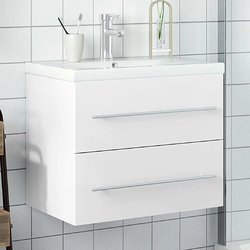 vidaXL Armoire lavabo de salle de bain avec bassin intégré blanc