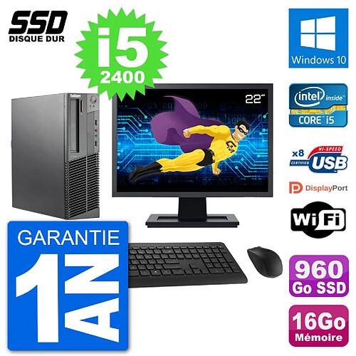 PC Lenovo M92p SFF Ecran 22" Intel i5-2400 RAM 16Go SSD 960Go Windows 10 Wifi · Occasion