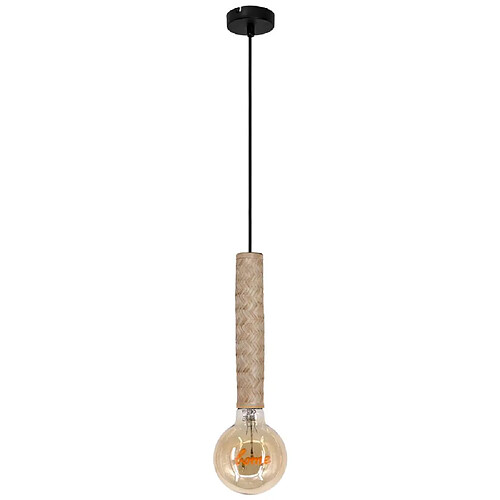 Sampa Suspension design Nala 132cm métal noir et bambou réglable LED