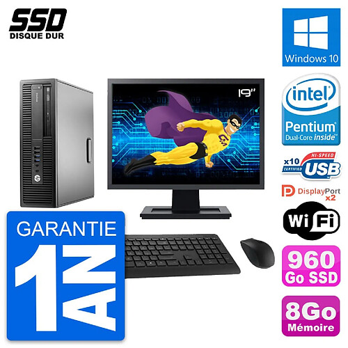 PC HP EliteDesk 800 G2 SFF Ecran 19" G4400 RAM 8Go SSD 960Go Windows 10 Wifi · Occasion