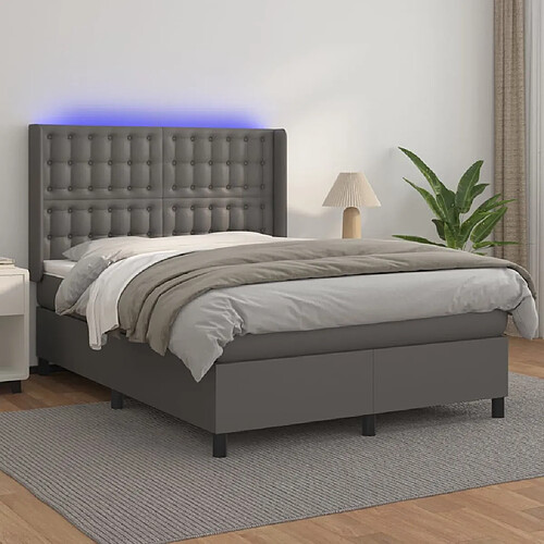 vidaXL Sommier à lattes de lit matelas LED Gris 140x200 cm Similicuir