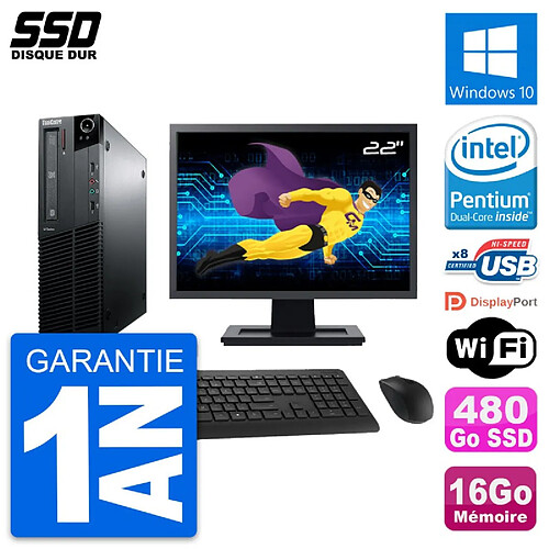 PC Lenovo M81 SFF Ecran 22" Intel G630 RAM 16Go SSD 480Go Windows 10 Wifi · Occasion