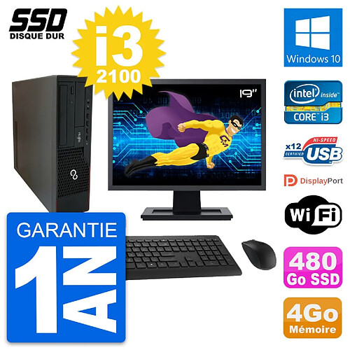 PC Fujitsu E910 DT Ecran 19" Intel i3-2100 RAM 4Go SSD 480Go Windows 10 Wifi · Occasion