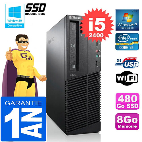 PC Lenovo M92p SFF Core I5-2400 Ram 8Go Disque 480 Go SSD Graveur DVD Wifi W7 · Occasion