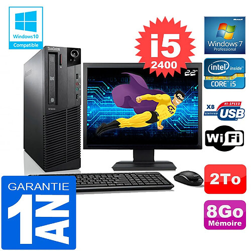 PC Lenovo M92p SFF Core I5-2400 Ram 8Go Disque 2 To Wifi W7 Ecran 22" · Occasion