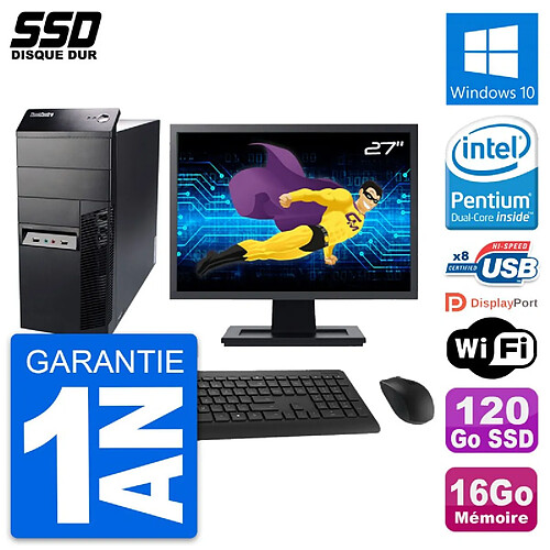 PC Tour Lenovo M91p Ecran 27" Intel G630 RAM 16Go SSD 120Go Windows 10 Wifi · Occasion