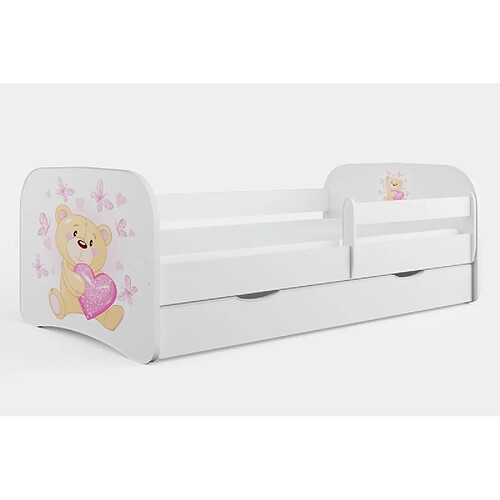 Lit Babydreams, nounours blanc, papillons avec un tiroir sans matelas 180/80