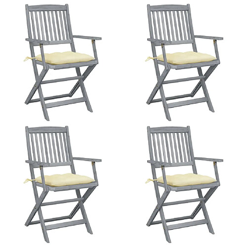 vidaXL Chaises pliables d'extérieur lot de 4 et coussins Bois d'acacia