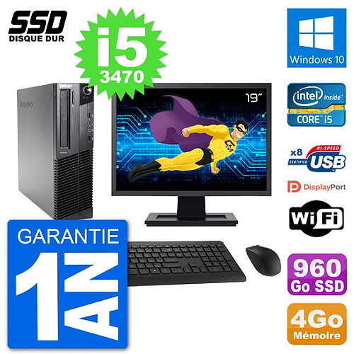 PC Lenovo M92p SFF Ecran 19" Intel i5-3470 RAM 4Go SSD 960Go Windows 10 Wifi · Occasion