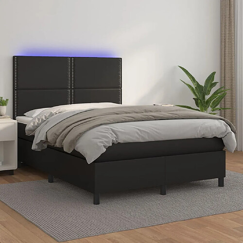 vidaXL Sommier à lattes de lit avec matelas et LED Noir 140x190 cm