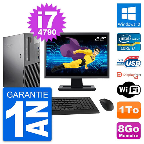 PC Lenovo M93p SFF Ecran 22" Intel i7-4790 RAM 8Go Disque 1To Windows 10 Wifi · Occasion