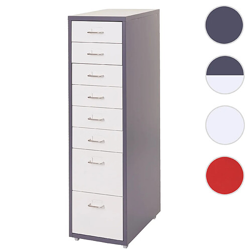 Mendler Roll container Boston T851, armoire à tiroirs armoire en acier, 110x28x41cm 8 tiroirs ~ gris foncé blanc