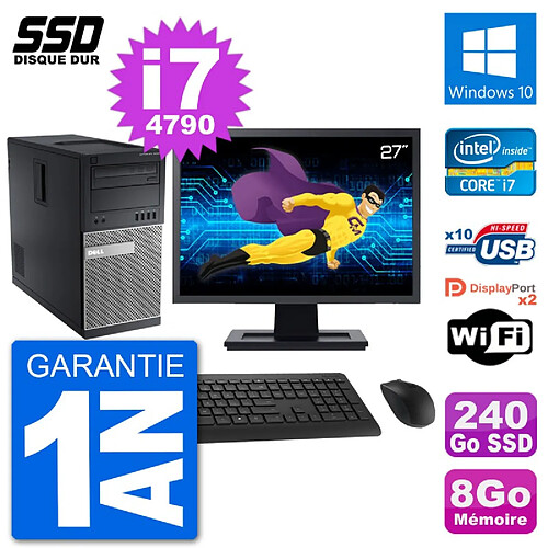 PC Tour Dell 9020 Ecran 27" Intel Core i7-4790 RAM 8Go SSD 240Go Windows 10 Wifi · Occasion