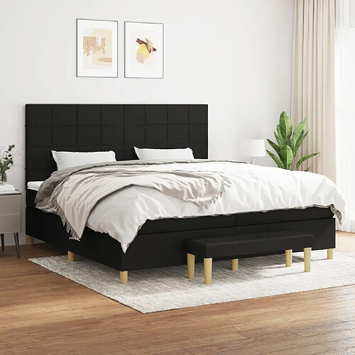 vidaXL Sommier à lattes de lit avec matelas Noir 200x200 cm Tissu