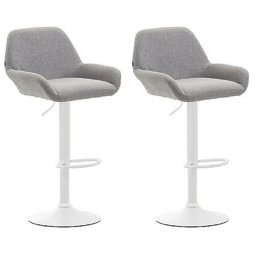 Decoshop26 Lot de 2 tabourets de bar repose-pieds en forme d'arc en métal blanc assise en tissu gris 10_0004043