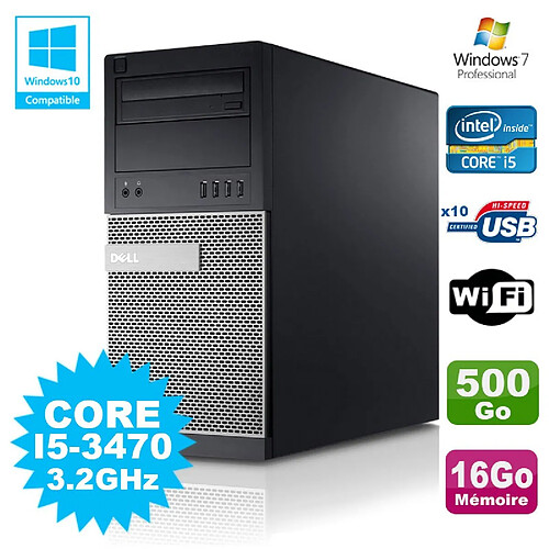 PC Tour Dell Optiplex 790 Intel I5-3470 3.2Ghz 16Go 500Go DVD WIFI Win 7 · Occasion