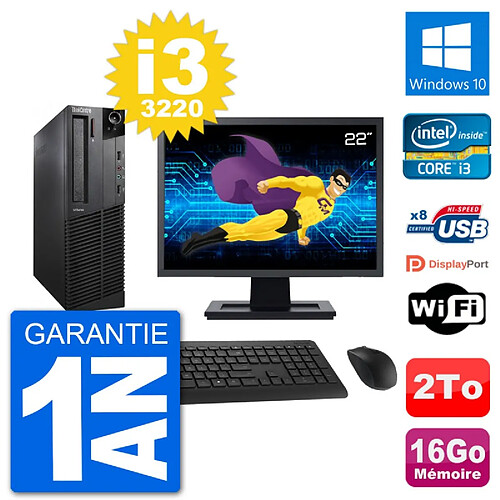 PC Lenovo M92p SFF Ecran 22" Intel i3-3220 RAM 16Go Disque 2To Windows 10 Wifi · Occasion