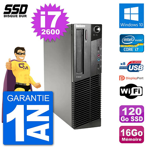 PC Lenovo M91p SFF Intel i7-2600 RAM 16Go SSD 120Go Windows 10 Wifi · Occasion