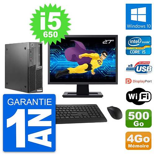 PC Lenovo M90 SFF Ecran 27" Intel i5-650 RAM 4Go Disque 500Go Windows 10 Wifi · Occasion