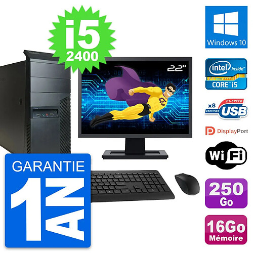 PC Tour Lenovo M91p Ecran 22" Core i5-2400 RAM 16Go Disque 250Go Windows 10 Wifi · Occasion